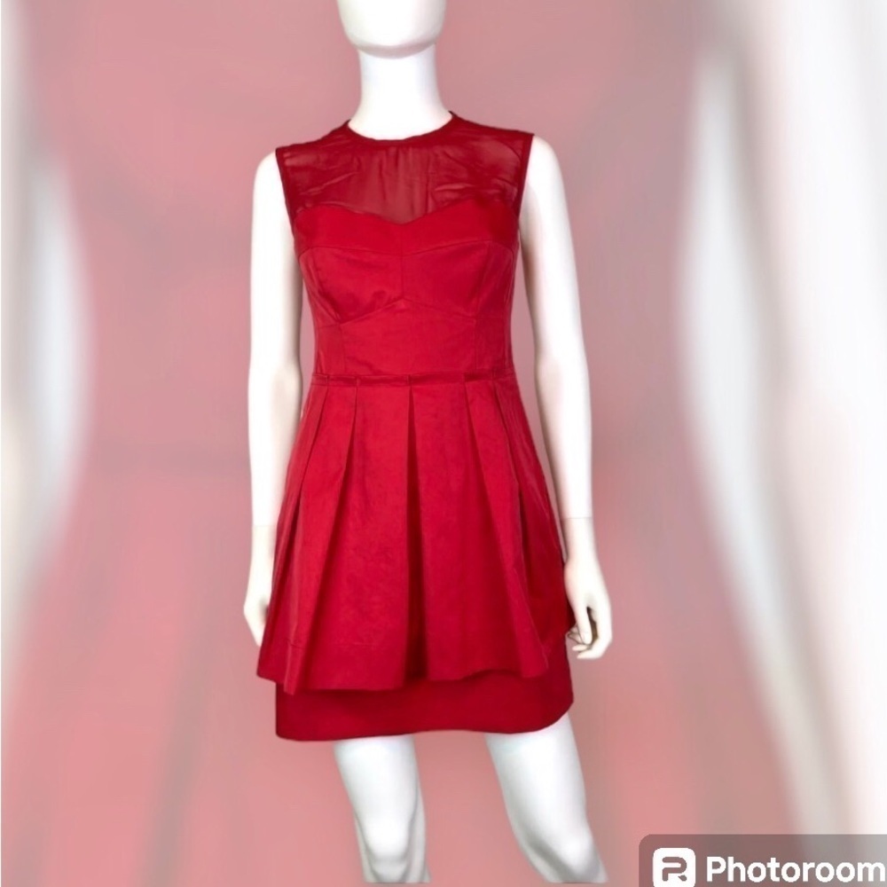 Nanette Lepore Red Sheer Peplum Mini Red Dress Size O